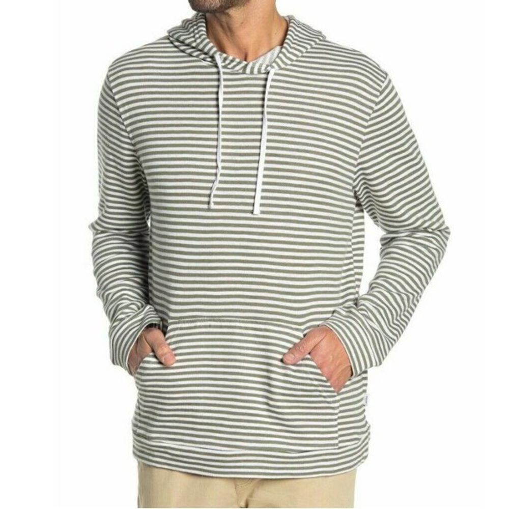 Onia Michael Micro Stripe Print Pullover Hoodie Sweatshirt Green Men’s Size M